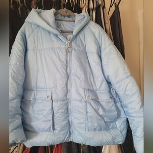 NEW PRETTY LITTLE THINGS SOFT BUBBLR COAT! LIGHT BABY BLUE SIZE US 12 WOMEN.